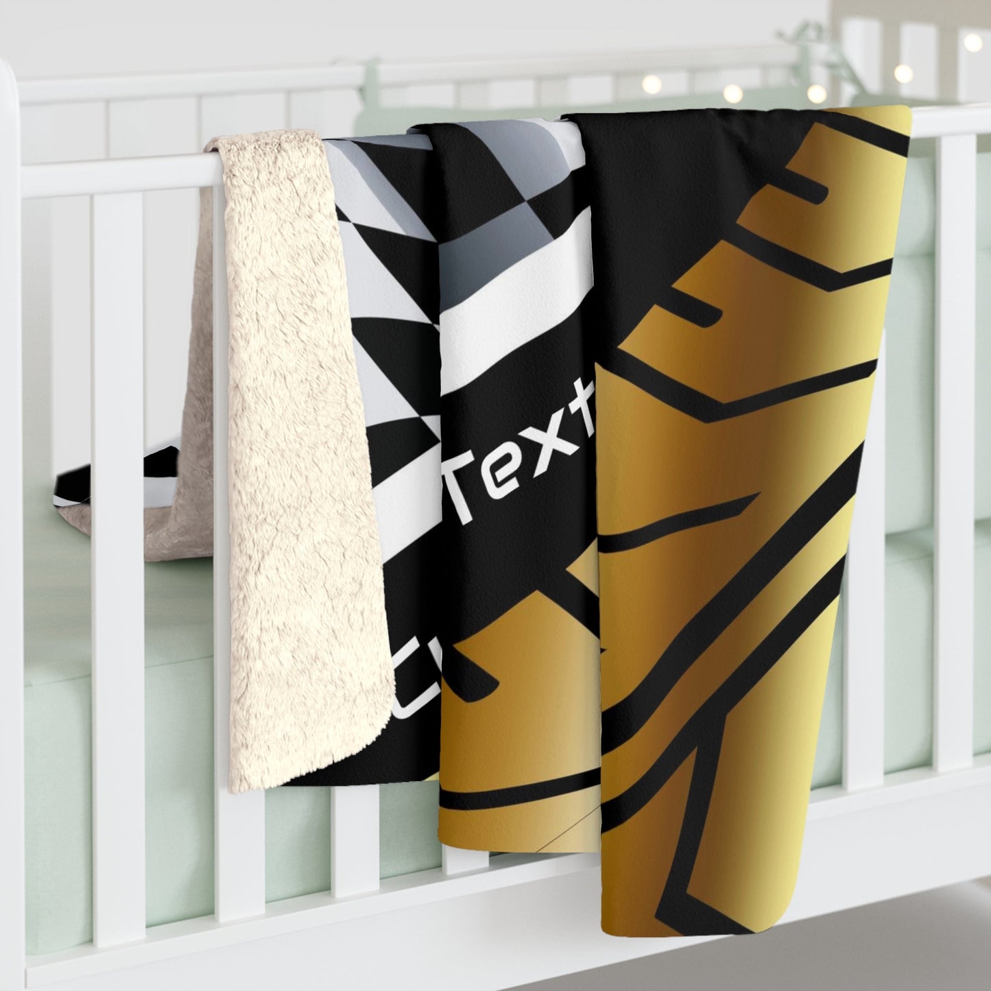 Personalized GM Racing Checkered Flag Gold Decorative Sherpa Blanket - FREE SHIPPING