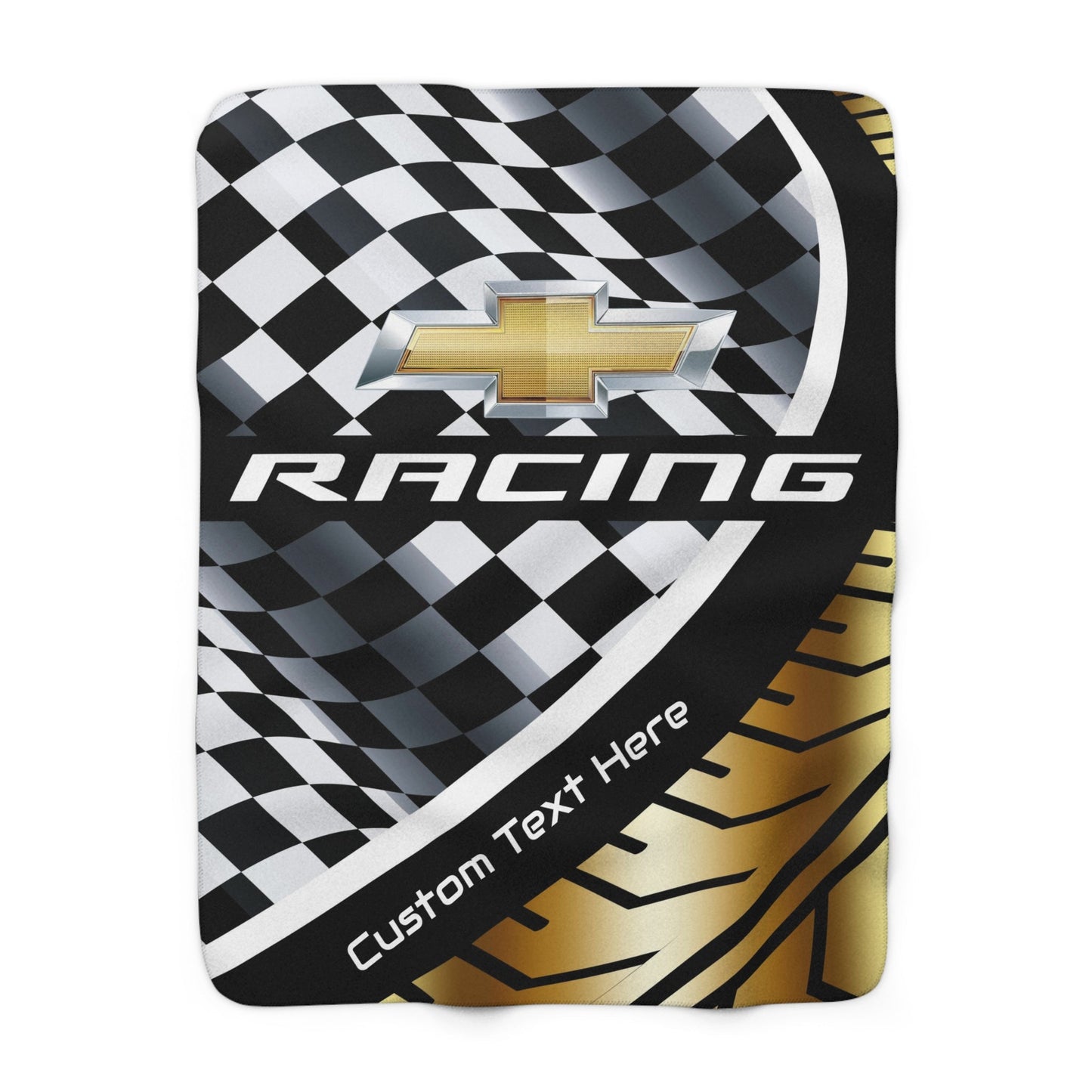 Personalized GM Racing Checkered Flag Gold Decorative Sherpa Blanket - FREE SHIPPING