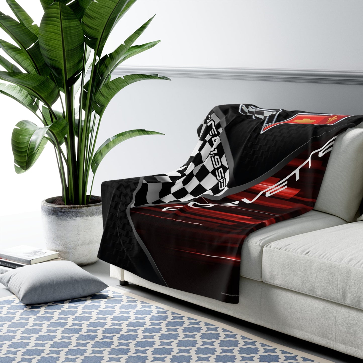 C6 Corvette Checkered Flag Racing Decorative Sherpa Blanket - FREE SHIPPING