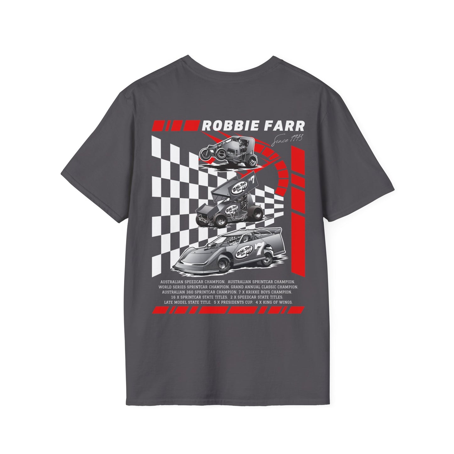 Robbie Farr Speedway History T-Shirt - available in Charcoal and Black