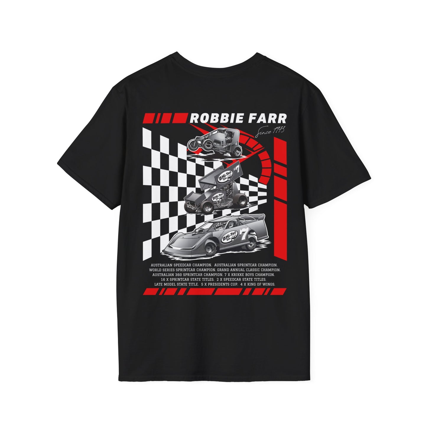 Robbie Farr Speedway History T-Shirt - available in Charcoal and Black