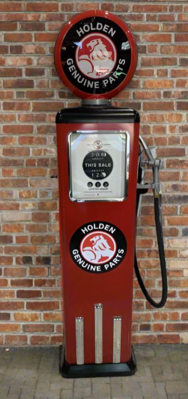 Custom Made 100 KG Steel Petrol Pump Replica LED Light Moulded Top - HOLDEN - SOLD