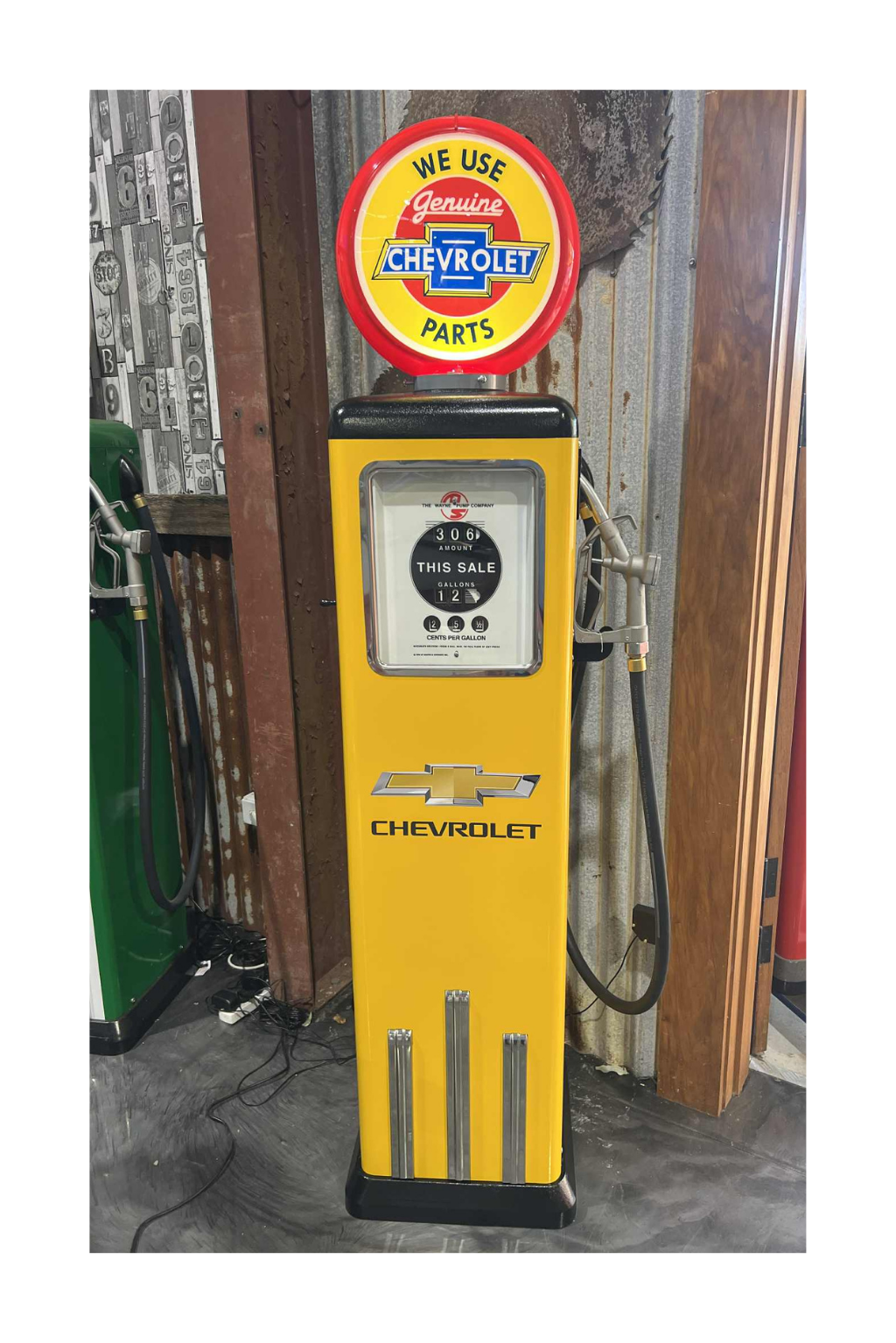 Custom Made 100 KG Steel Petrol Pump Replica LED Light Moulded Top - CHEV PARTS - ONE ONLY