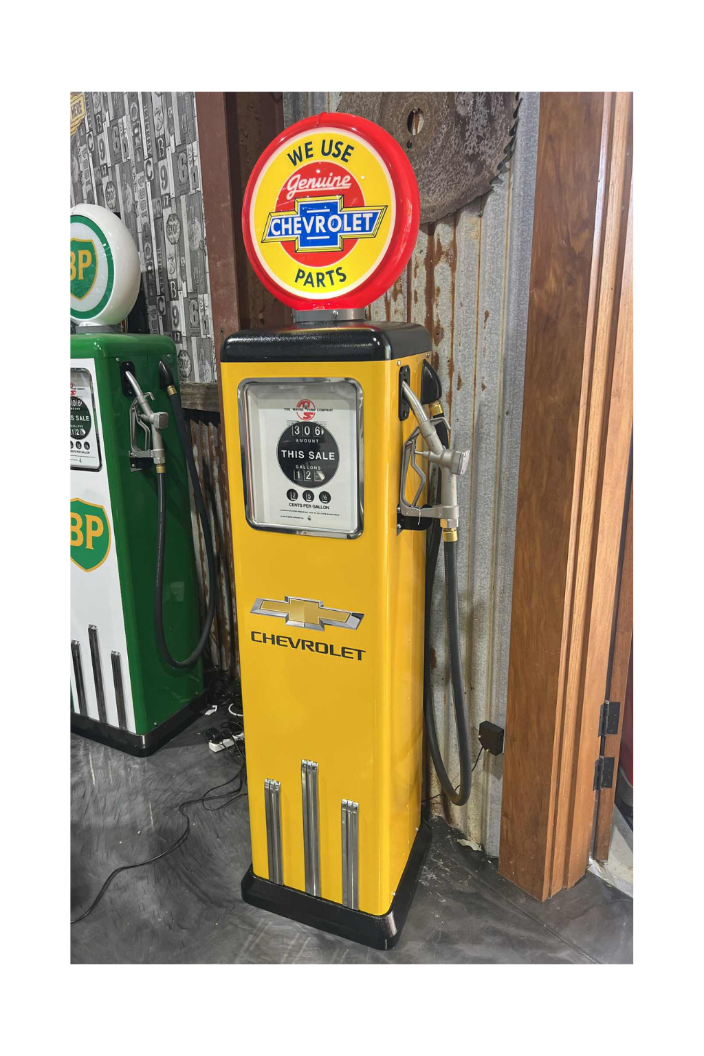 Custom Made 100 KG Steel Petrol Pump Replica LED Light Moulded Top - CHEV PARTS - ONE ONLY