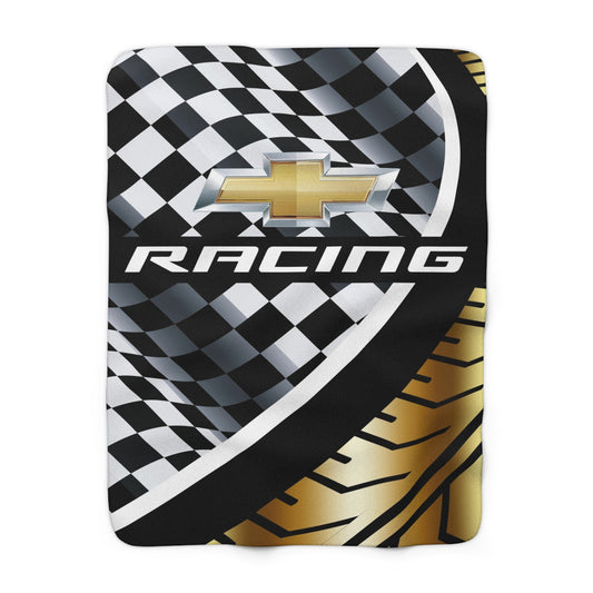 GM Racing Checkered Flag Gold Decorative Sherpa Blanket