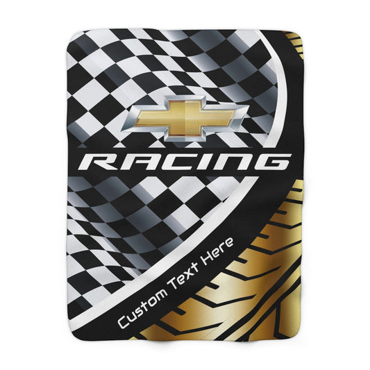 Personalized GM Racing  Checkered Flag Gold Decorative Sherpa Blanket - FREE SHIPPING