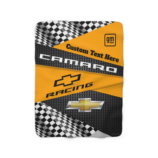 Personalized Camaro Checkered Flag Racing Decorative Sherpa Blanket - FREE SHIPPING