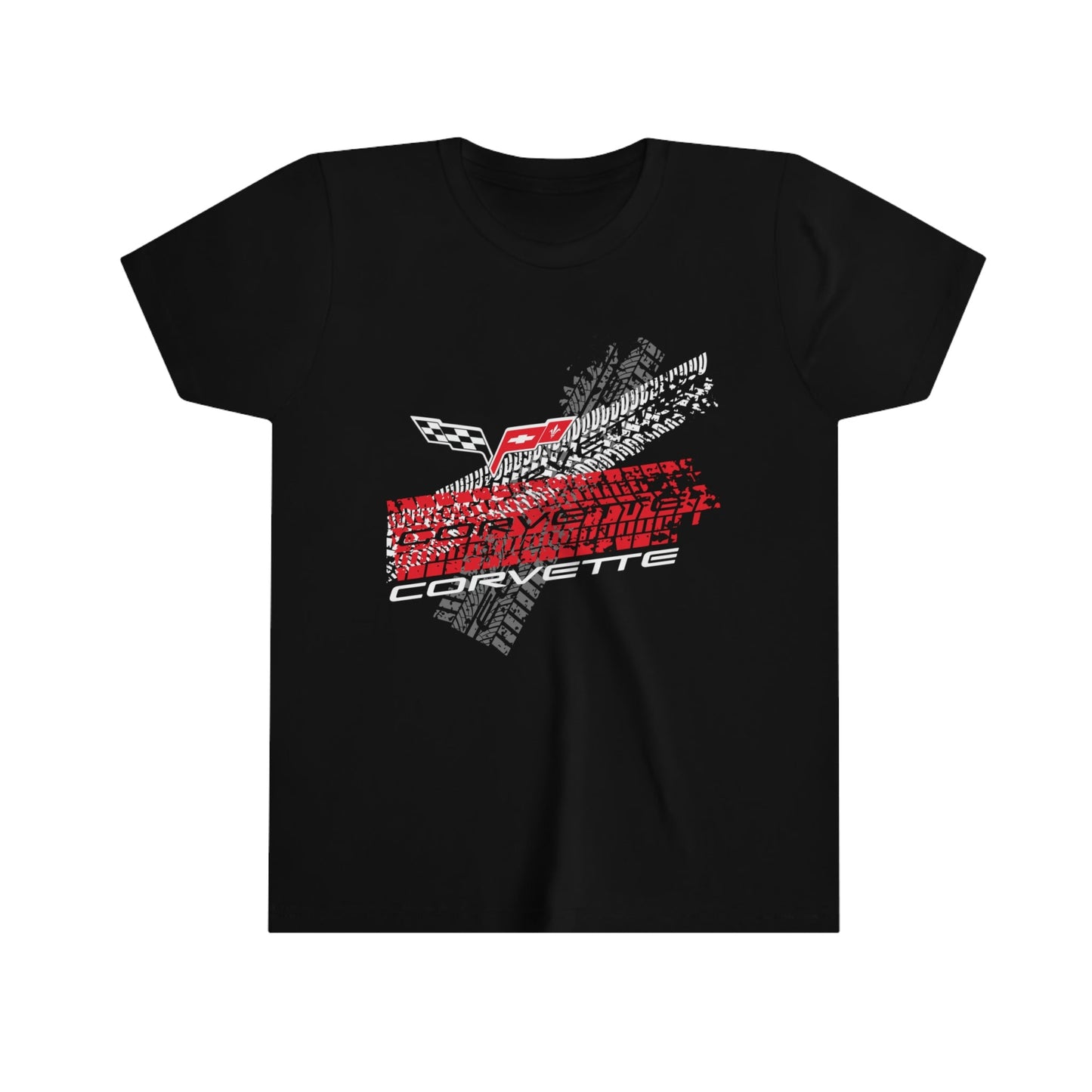C6 Corvette Tire Tracks Youth Short Sleeve 100% Cotton Tee