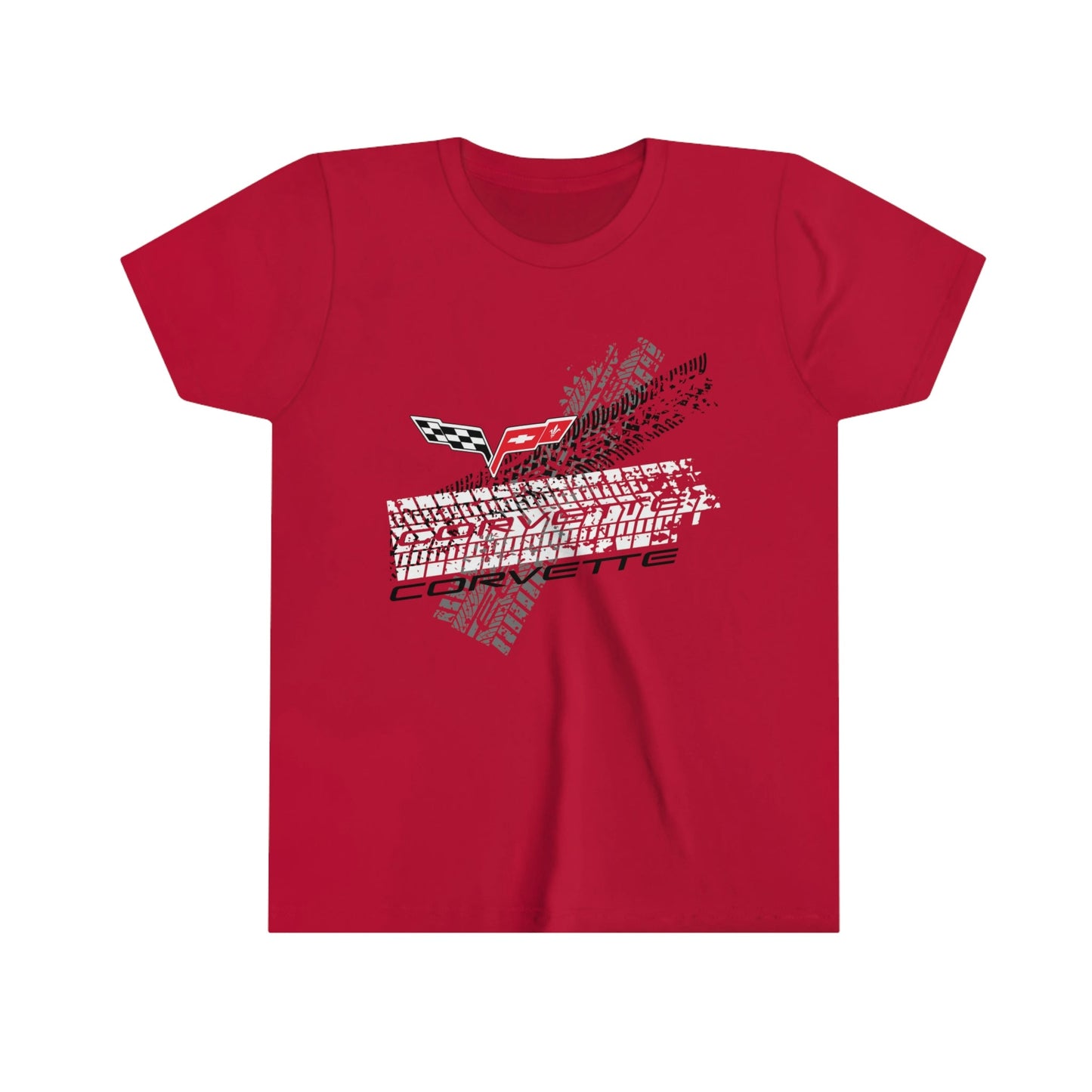 C6 Corvette Tire Tracks Youth Short Sleeve 100% Cotton Tee