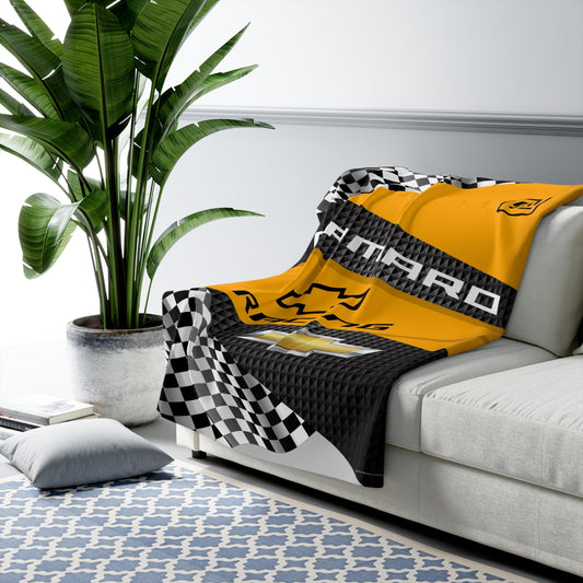 Camaro Checkered Flag Racing Decorative Sherpa Blanket