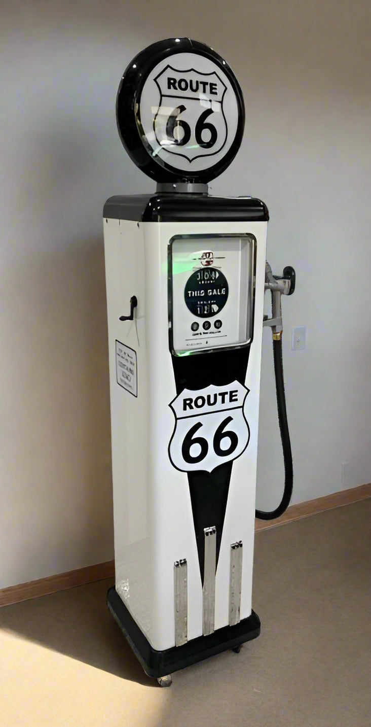 Custom Made 100 KG Steel Fuel Petrol Pump Replica LED Light Moulded Top - ROUTE 66