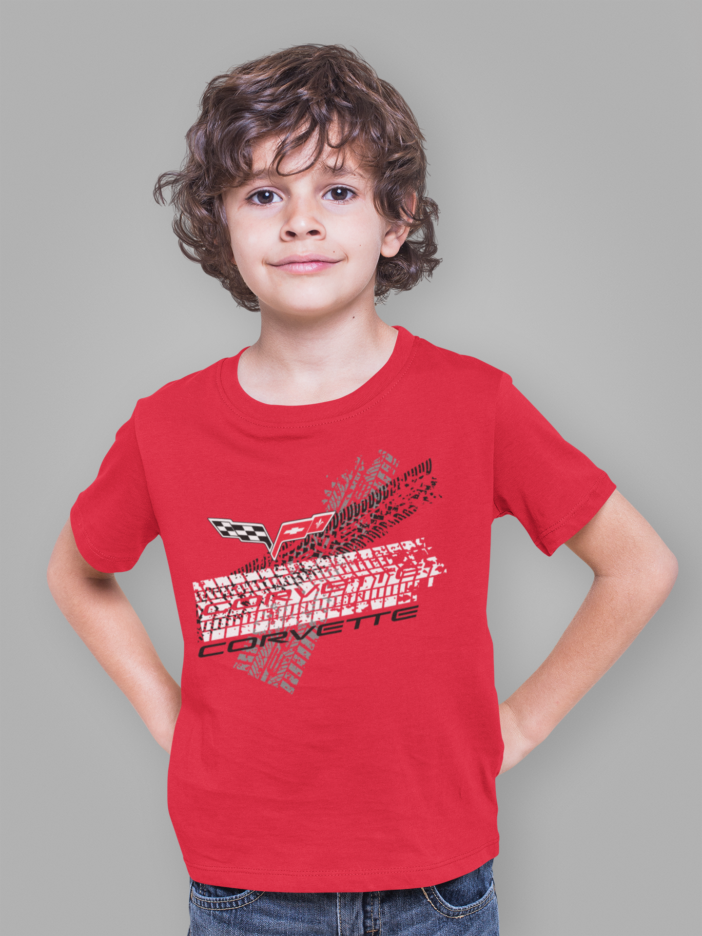 C6 Corvette Tire Tracks Youth Short Sleeve 100% Cotton Tee
