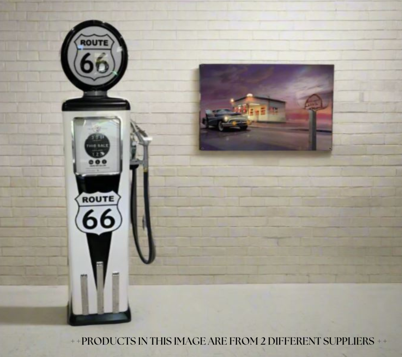 Custom Made 100 KG Steel Fuel Petrol Pump Replica LED Light Moulded Top - ROUTE 66