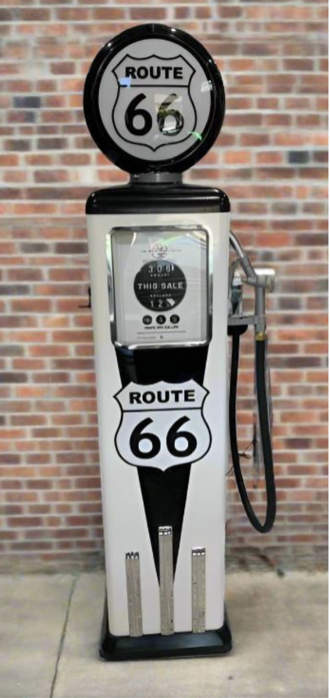 Custom Made 100 KG Steel Fuel Petrol Pump Replica LED Light Moulded Top - ROUTE 66