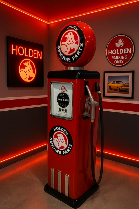 Custom Made 100 KG Steel Petrol Pump Replica LED Light Moulded Top - HOLDEN - SOLD