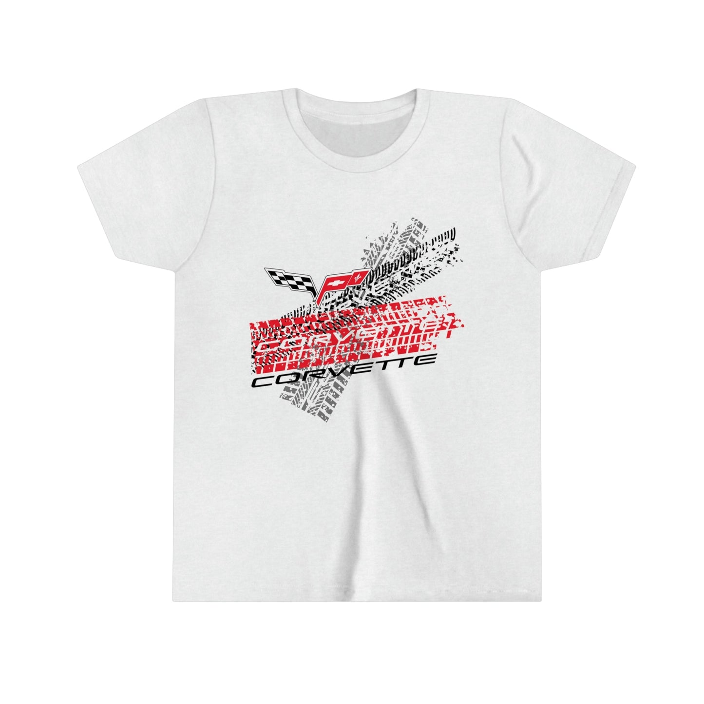 C6 Corvette Tire Tracks Youth Short Sleeve 100% Cotton Tee