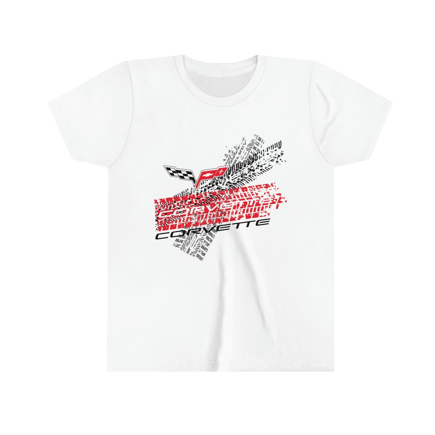 C6 Corvette Tire Tracks Youth Short Sleeve 100% Cotton Tee