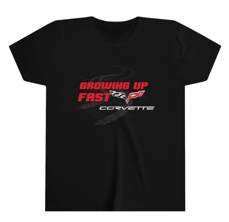 Growing Up Fast C6 Corvette Youth Short Sleeve 100% Cotton Tee, Perfect for any Occasion or Activity